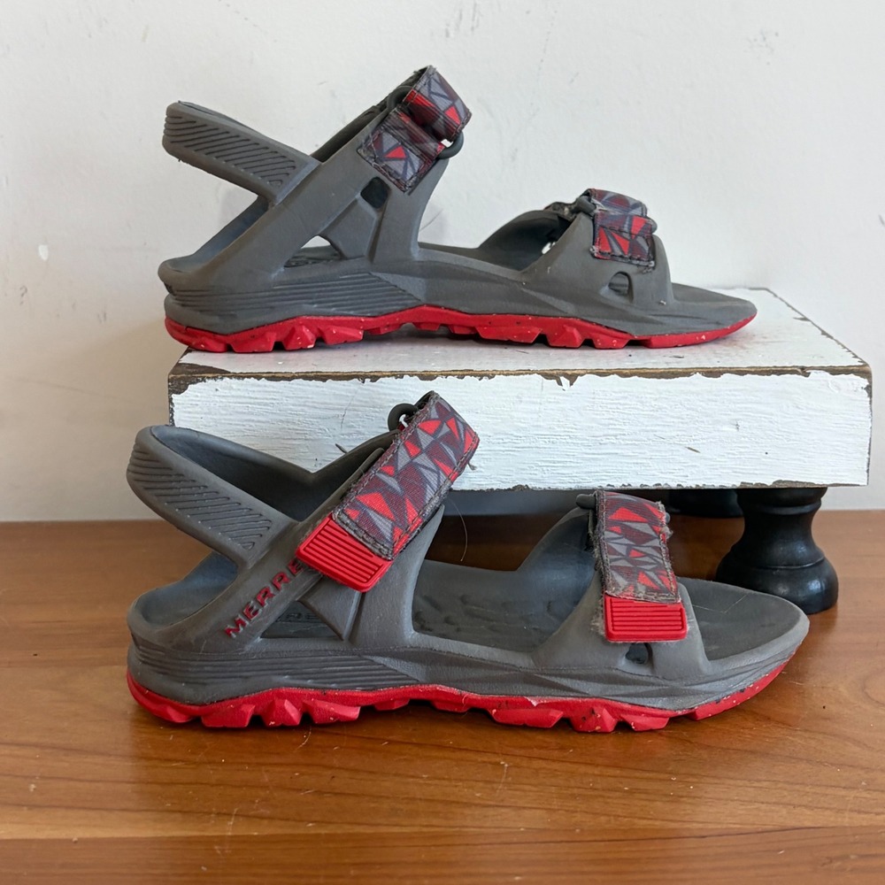 Merrell Hydro Drift Boys Sandals Grey Red Athletic Water Shoes Size 10 MC57951